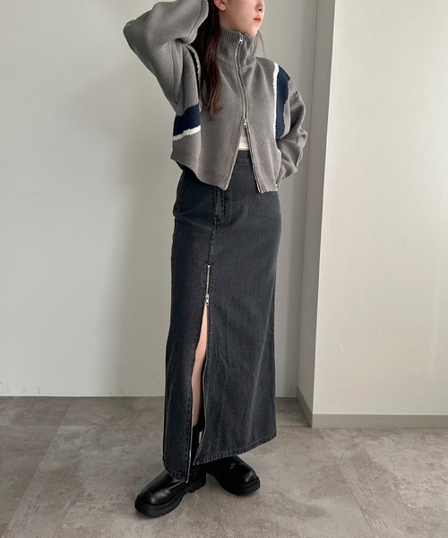 apres jour mignon(アプレジュールミニョン)の「ニットトラックジャケット【ZOZOTOWN限定アイテム】(カーディガン/ボレロ・レディース・グレー/ブラック/ネイビー・フリー/X-LARGE)」の14枚目の写真