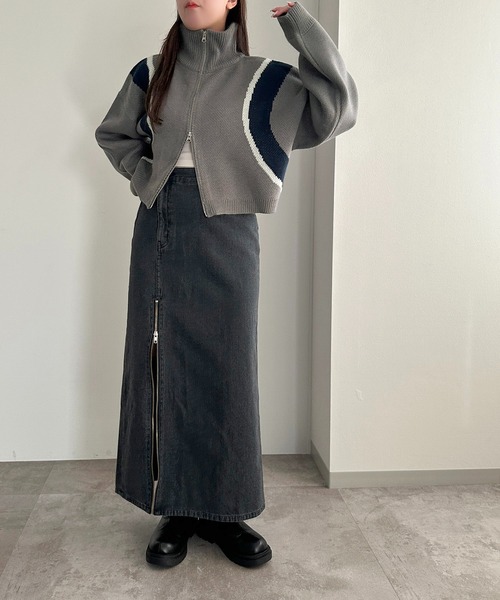 apres jour mignon(アプレジュールミニョン)の「ニットトラックジャケット【ZOZOTOWN限定アイテム】(カーディガン/ボレロ・レディース・グレー/ブラック/ネイビー・フリー/X-LARGE)」の15枚目の写真