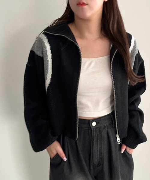 apres jour mignon(アプレジュールミニョン)の「ニットトラックジャケット【ZOZOTOWN限定アイテム】(カーディガン/ボレロ・レディース・グレー/ブラック/ネイビー・フリー/X-LARGE)」の8枚目の写真