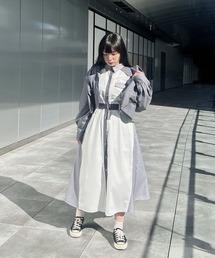 ベルト付きバイカラーヘムワンピース