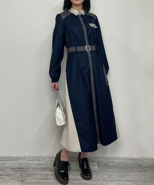 NICOLE CLUB(ニコル クラブ)の「ベルト付きバイカラーヘムワンピース(ワンピース・レディース・ネイビー/ブラック/オフホワイト・MEDIUM)」の12枚目の写真