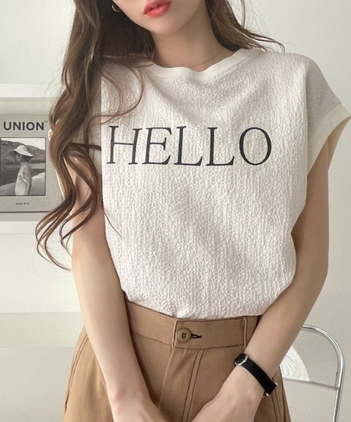 Eclat one（エクラワン）の「表面感素材 フレンチスリーブ ブラウス Tシャツ（Tシャツ/カットソー・レディース・オフホワイト/ライトブルー/ブラック・FREE）」の16枚目の写真