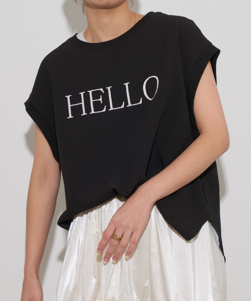 Eclat one（エクラワン）の「表面感素材 フレンチスリーブ ブラウス Tシャツ（Tシャツ/カットソー・レディース・オフホワイト/ライトブルー/ブラック・FREE）」の22枚目の写真