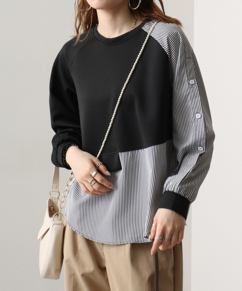 A.N.L（エーエヌエル　レーベル）の「A.N.L アシメ切替プルオーバー（Tシャツ/カットソー・レディース・ブラック/オフホワイト・38）」の2枚目の写真