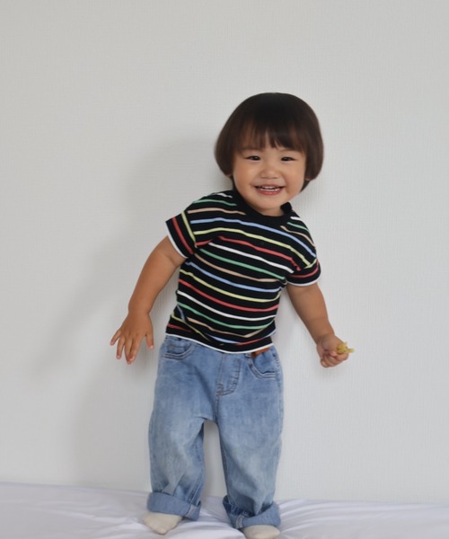 Moujonjon（ムージョンジョン）の「カラフルボーダー半袖Tシャツ（Tシャツ/カットソー・キッズ・ブラック/ホワイト・110/100/90/80/140/130/120）」の8枚目の写真