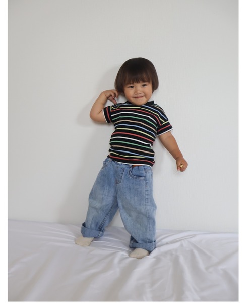 Moujonjon（ムージョンジョン）の「カラフルボーダー半袖Tシャツ（Tシャツ/カットソー・キッズ・ブラック/ホワイト・110/100/90/80/140/130/120）」の4枚目の写真