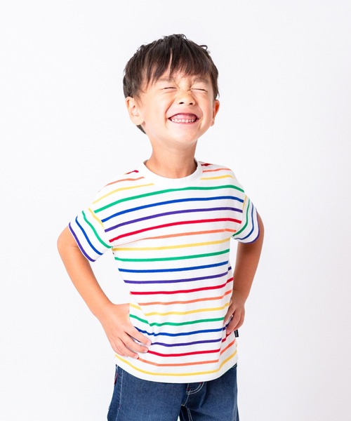 Moujonjon（ムージョンジョン）の「カラフルボーダー半袖Tシャツ（Tシャツ/カットソー・キッズ・ブラック/ホワイト・110/100/90/80/140/130/120）」の5枚目の写真