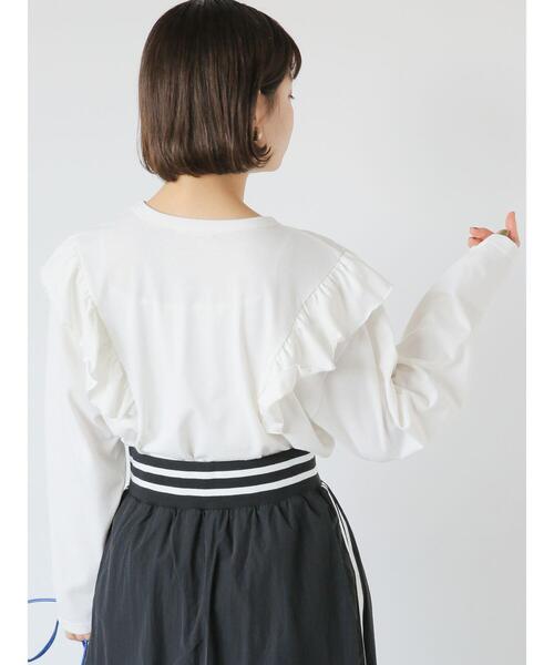 ehka sopo（エヘカソポ）の「ロゴプリントフリルカットソー（Tシャツ/カットソー・レディース・チャコールグレー/オフホワイト/グリーン・F）」の11枚目の写真