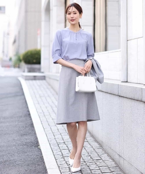 OFUON le MK（オフオンルエムケー）の「S～LL[セットアップ対応]ライトシャンブレー 台形スカート/洗える（スカート・レディース・ネイビー/グレー・36/38/40/42）」の10枚目の写真