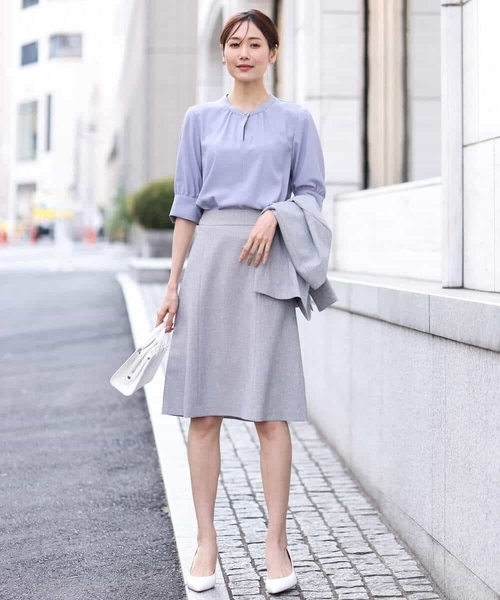 OFUON le MK（オフオンルエムケー）の「S～LL[セットアップ対応]ライトシャンブレー 台形スカート/洗える（スカート・レディース・ネイビー/グレー・36/38/40/42）」の3枚目の写真