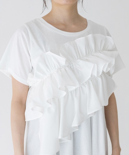 INCEDE（インシード）の「ビッグフリル リラクシートップス（Tシャツ/カットソー・レディース・ブラック/オフホワイト・L/M/4L/3L/LL）」の3枚目の写真