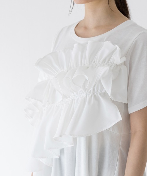 INCEDE（インシード）の「ビッグフリル リラクシートップス（Tシャツ/カットソー・レディース・ブラック/オフホワイト・L/M/4L/3L/LL）」の4枚目の写真