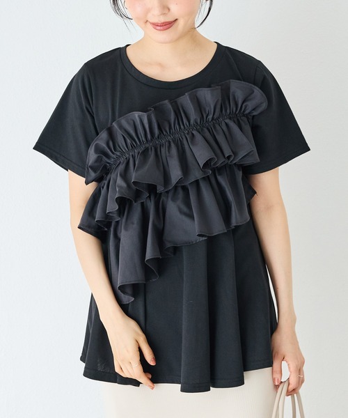 INCEDE（インシード）の「ビッグフリル リラクシートップス（Tシャツ/カットソー・レディース・ブラック/オフホワイト・L/M/4L/3L/LL）」の18枚目の写真