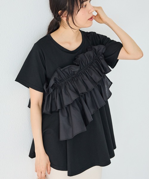 INCEDE（インシード）の「ビッグフリル リラクシートップス（Tシャツ/カットソー・レディース・ブラック/オフホワイト・L/M/4L/3L/LL）」の19枚目の写真