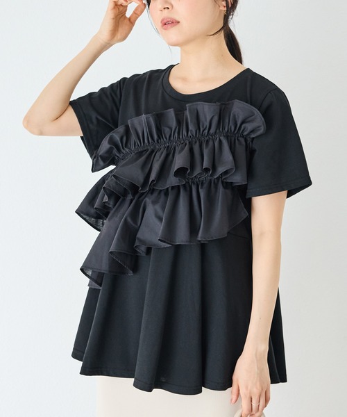 INCEDE（インシード）の「ビッグフリル リラクシートップス（Tシャツ/カットソー・レディース・ブラック/オフホワイト・L/M/4L/3L/LL）」の21枚目の写真