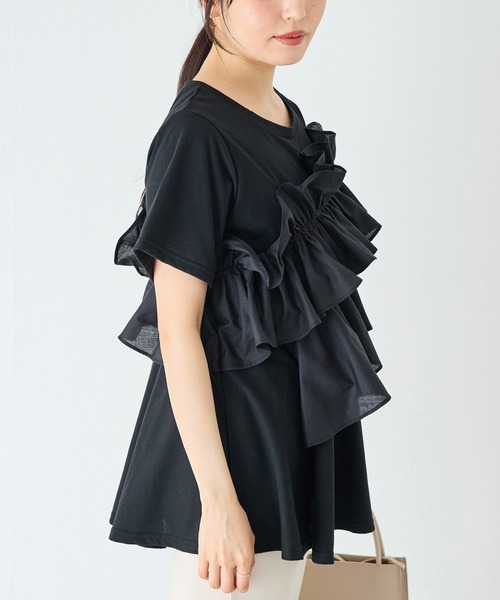 INCEDE（インシード）の「ビッグフリル リラクシートップス（Tシャツ/カットソー・レディース・ブラック/オフホワイト・L/M/4L/3L/LL）」の22枚目の写真