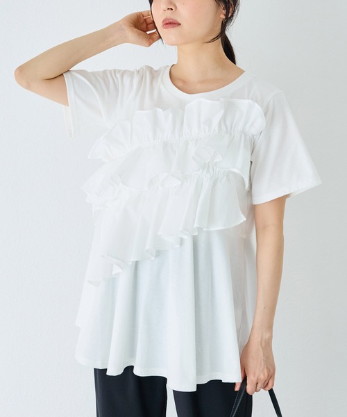 INCEDE（インシード）の「ビッグフリル リラクシートップス（Tシャツ/カットソー・レディース・ブラック/オフホワイト・L/M/4L/3L/LL）」の6枚目の写真