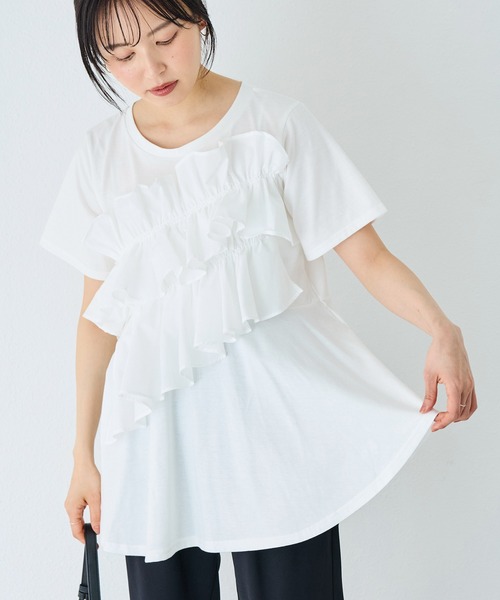 INCEDE（インシード）の「ビッグフリル リラクシートップス（Tシャツ/カットソー・レディース・ブラック/オフホワイト・L/M/4L/3L/LL）」の7枚目の写真