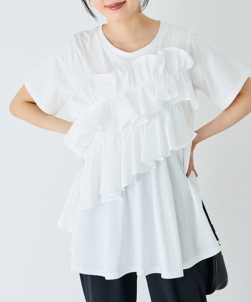 INCEDE（インシード）の「ビッグフリル リラクシートップス（Tシャツ/カットソー・レディース・ブラック/オフホワイト・L/M/4L/3L/LL）」の8枚目の写真