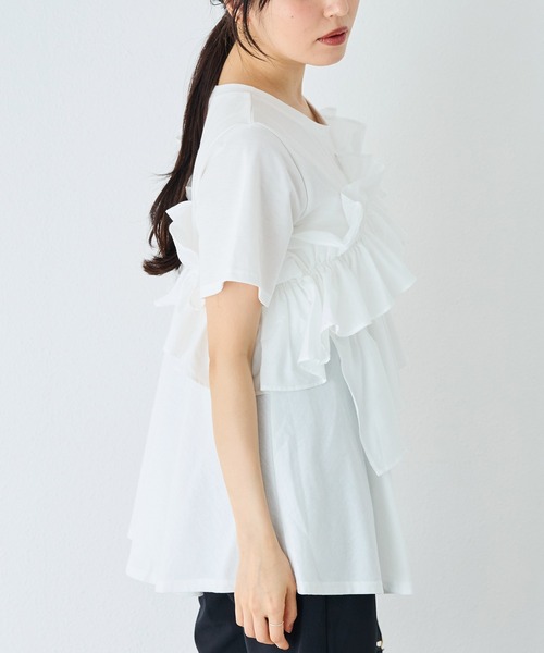 INCEDE（インシード）の「ビッグフリル リラクシートップス（Tシャツ/カットソー・レディース・ブラック/オフホワイト・L/M/4L/3L/LL）」の9枚目の写真