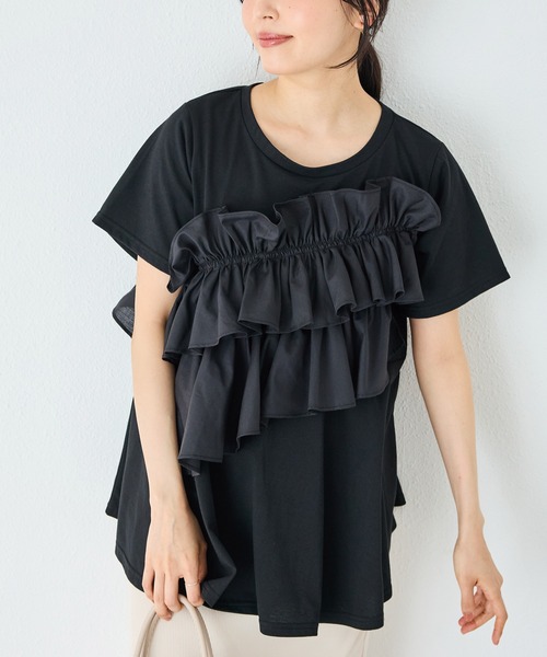 INCEDE（インシード）の「ビッグフリル リラクシートップス（Tシャツ/カットソー・レディース・ブラック/オフホワイト・L/M/4L/3L/LL）」の17枚目の写真