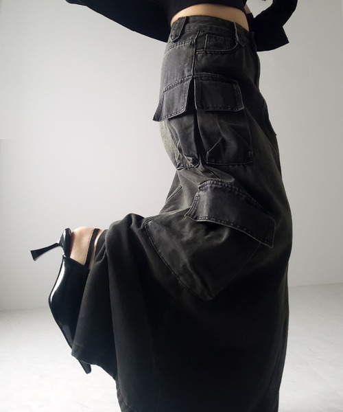 me+em select（ミームセレクト）の「※※【 ３size ／ ２color 】６ポケットヴィンテージロングカーゴデニムスカート ／ 6 pocket vintage long cargo denim skirt（デニムスカート・レディース・ブルー/ブラック・SMALL/MEDIUM/LARGE）」の20枚目の写真