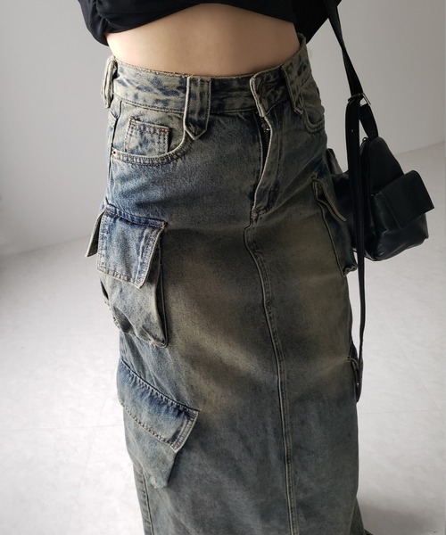 me+em select（ミームセレクト）の「※※【 ３size ／ ２color 】６ポケットヴィンテージロングカーゴデニムスカート ／ 6 pocket vintage long cargo denim skirt（デニムスカート・レディース・ブルー/ブラック・SMALL/MEDIUM/LARGE）」の13枚目の写真