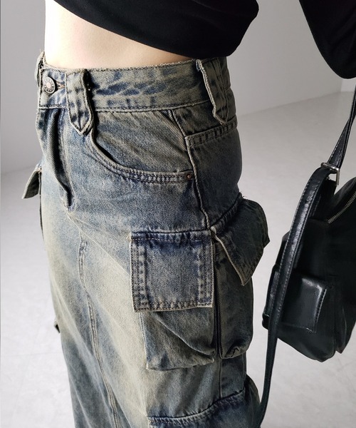 デニムスカート ポケット ウォッシュ ヴィンテージ ダメージ セール】※※【 3size ／ 2color 】6ポケットヴィンテージ