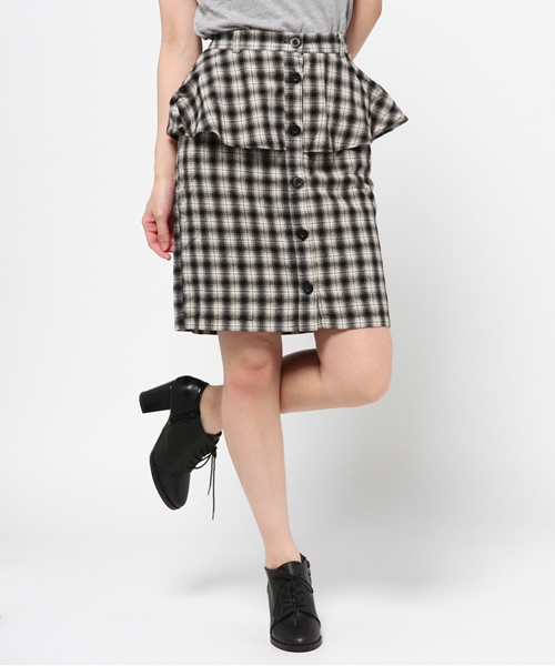 WEGO（ウィゴー）の「WEGO/前ボタンペプラムスカート（スカート・レディース・ブルー系その他/ブラック系その他・FREE）」の2枚目の写真