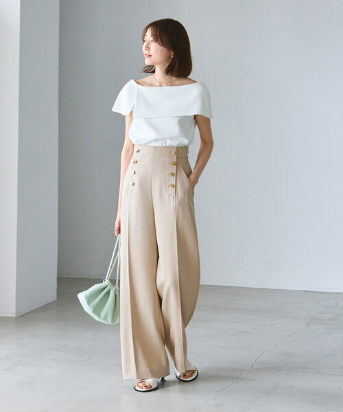 Noble（ノーブル）の「《追加》マリンディテールワイドパンツ（スラックス・レディース・ベージュ/ネイビー・36/38）」の8枚目の写真