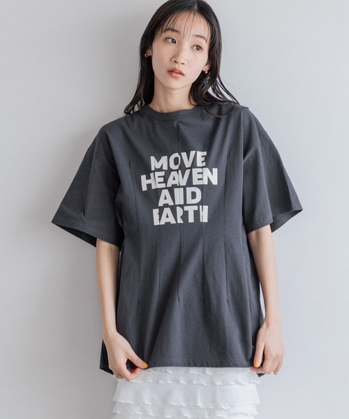 LOWRYS FARM（ローリーズファーム）の「リメイクタックプリントＳＳ　115250（Tシャツ/カットソー・レディース・グレー/チャコールグレー/アイボリー・FREE）」の2枚目の写真