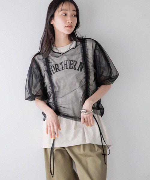 LOWRYS FARM（ローリーズファーム）の「リメイクタックプリントＳＳ　115250（Tシャツ/カットソー・レディース・グレー/チャコールグレー/アイボリー・FREE）」の5枚目の写真