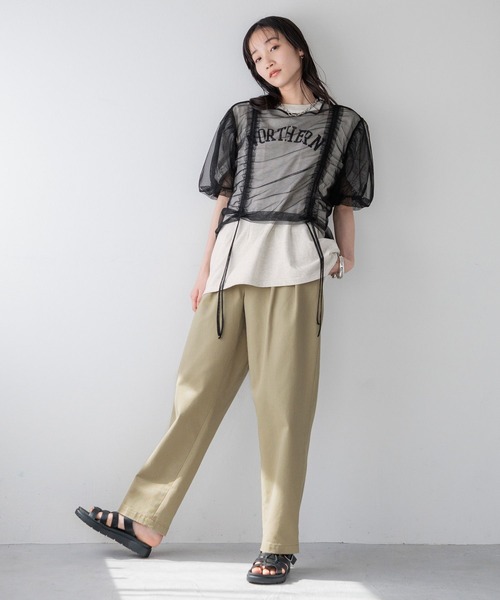 LOWRYS FARM（ローリーズファーム）の「リメイクタックプリントＳＳ　115250（Tシャツ/カットソー・レディース・グレー/チャコールグレー/アイボリー・FREE）」の7枚目の写真