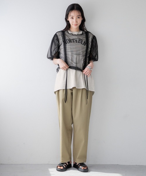 LOWRYS FARM（ローリーズファーム）の「リメイクタックプリントＳＳ　115250（Tシャツ/カットソー・レディース・グレー/チャコールグレー/アイボリー・FREE）」の8枚目の写真