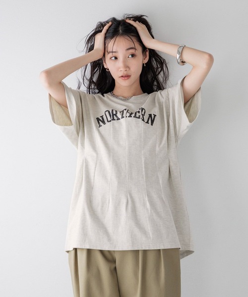 LOWRYS FARM（ローリーズファーム）の「リメイクタックプリントＳＳ　115250（Tシャツ/カットソー・レディース・グレー/チャコールグレー/アイボリー・FREE）」の10枚目の写真