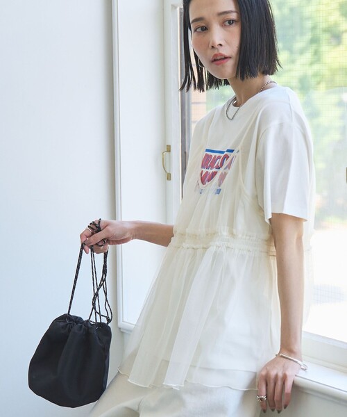 coen(コーエン)の「チュールキャミ付きロゴTシャツ(Tシャツ/カットソー・レディース・ダークグレー/その他1/その他2/オフホワイト・M/L)」の3枚目の写真