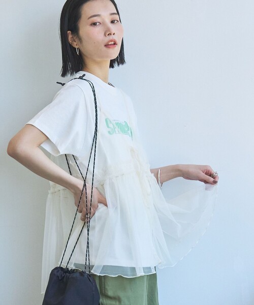 coen(コーエン)の「チュールキャミ付きロゴTシャツ(Tシャツ/カットソー・レディース・ダークグレー/その他1/その他2/オフホワイト・M/L)」の5枚目の写真