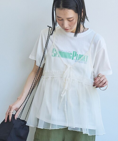 coen(コーエン)の「チュールキャミ付きロゴTシャツ(Tシャツ/カットソー・レディース・ダークグレー/その他1/その他2/オフホワイト・M/L)」の6枚目の写真