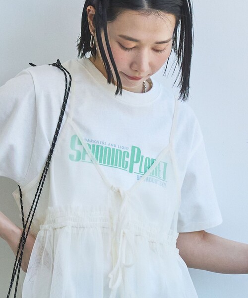 coen(コーエン)の「チュールキャミ付きロゴTシャツ(Tシャツ/カットソー・レディース・ダークグレー/その他1/その他2/オフホワイト・M/L)」の7枚目の写真