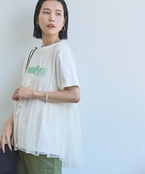 coen(コーエン)の「チュールキャミ付きロゴTシャツ(Tシャツ/カットソー・レディース・ダークグレー/その他1/その他2/オフホワイト・M/L)」の8枚目の写真