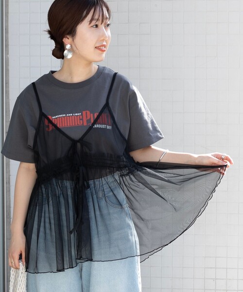 coen(コーエン)の「チュールキャミ付きロゴTシャツ(Tシャツ/カットソー・レディース・ダークグレー/その他1/その他2/オフホワイト・M/L)」の15枚目の写真