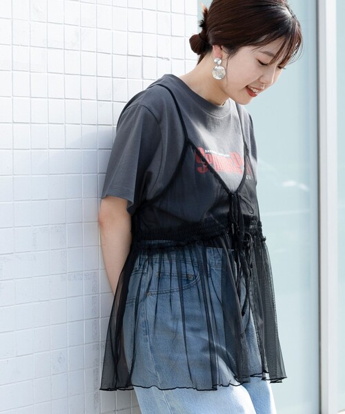 coen(コーエン)の「チュールキャミ付きロゴTシャツ(Tシャツ/カットソー・レディース・ダークグレー/その他1/その他2/オフホワイト・M/L)」の16枚目の写真