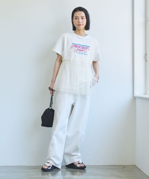 セール】チュールキャミ付きロゴTシャツ（Tシャツ/カットソー）｜coen
