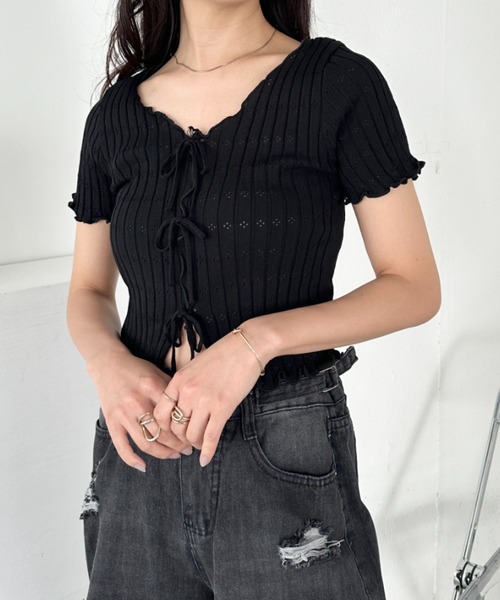 CLEA(クレア)の「フロントリボンメロウトップス(Tシャツ/カットソー・レディース・ブラック/ホワイト/ピンク/レッド・FREE)」の12枚目の写真