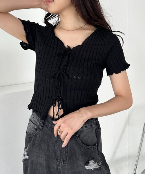CLEA(クレア)の「フロントリボンメロウトップス(Tシャツ/カットソー・レディース・ブラック/ホワイト/ピンク/レッド・FREE)」の13枚目の写真