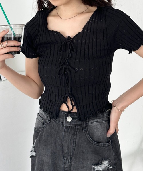 CLEA(クレア)の「フロントリボンメロウトップス(Tシャツ/カットソー・レディース・ブラック/ホワイト/ピンク/レッド・FREE)」の10枚目の写真