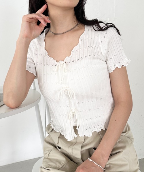 CLEA(クレア)の「フロントリボンメロウトップス(Tシャツ/カットソー・レディース・ブラック/ホワイト/ピンク/レッド・FREE)」の6枚目の写真