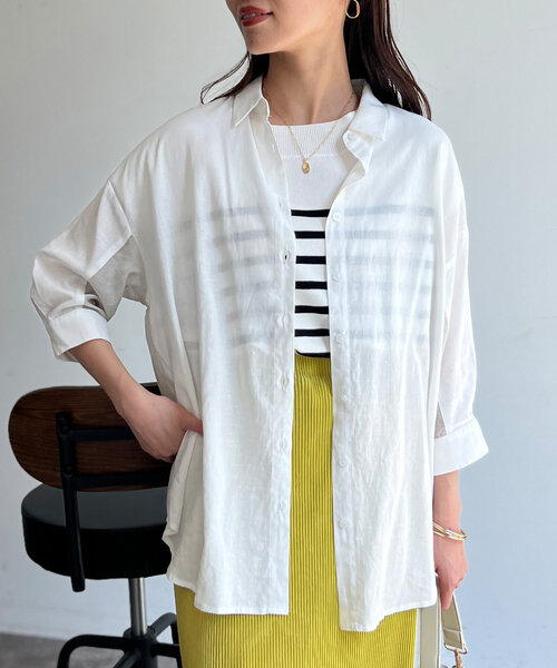 Chez toi(シェトワ)の「BACKシアーリネンシャツ(シャツ/ブラウス・レディース・ピンク/ベージュ/ブラック/オフホワイト・FREE)」の7枚目の写真