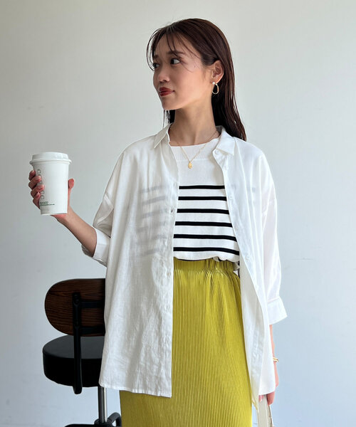 Chez toi(シェトワ)の「BACKシアーリネンシャツ(シャツ/ブラウス・レディース・ピンク/ベージュ/ブラック/オフホワイト・FREE)」の8枚目の写真