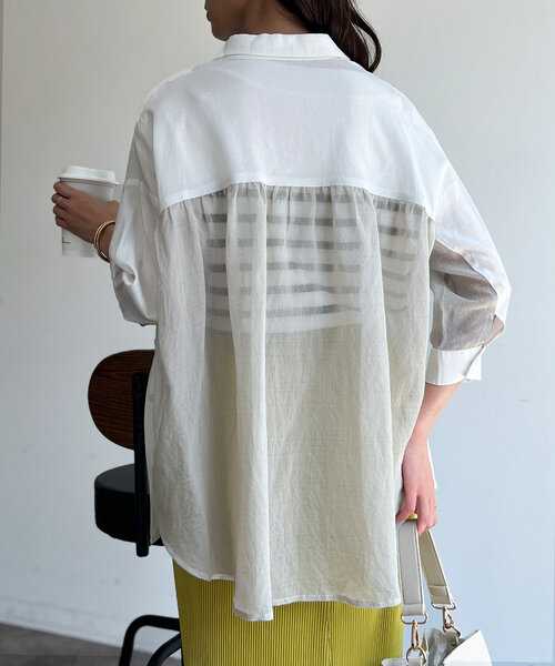 Chez toi(シェトワ)の「BACKシアーリネンシャツ(シャツ/ブラウス・レディース・ピンク/ベージュ/ブラック/オフホワイト・FREE)」の9枚目の写真